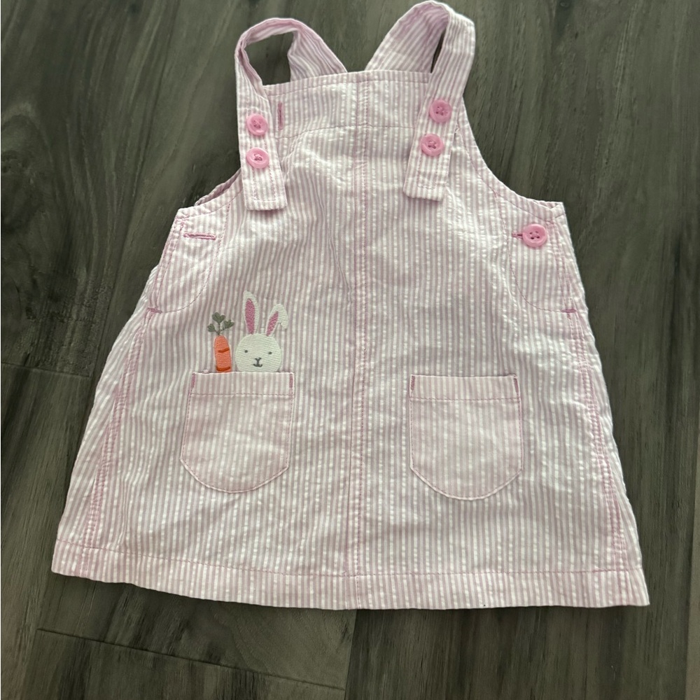 Pink Striped Toddler Dress with Bunny Design